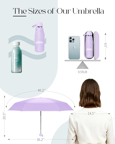 Seniny Mini Travel Umbrella with Case, Compact Pocket Size UV Sun & Rain - color: Purple