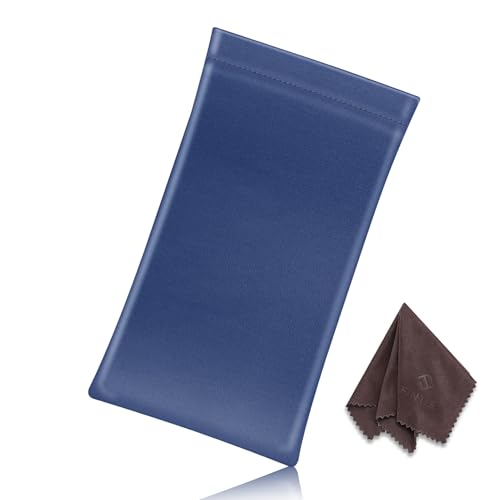 FINTIE Soft Eyeglasses Case with Cleaning Cloth, Squeeze Top Glasses Pouch - color: Navy Blue