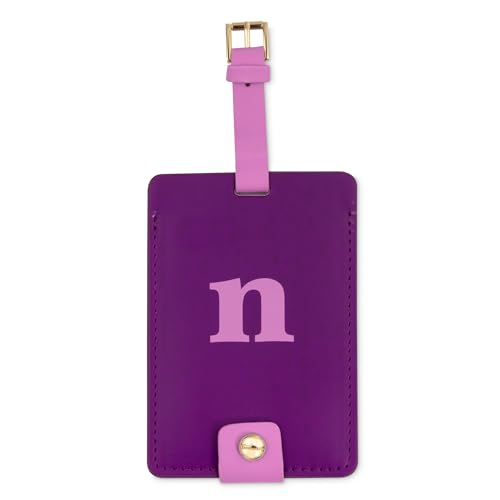 kate spade new york Leatherette Initial Luggage Tag, N | Colorful Bag Tag Suitcase Identifier with Buckle Closure and Privacy Flap with Snap Button for Travel and Airport - color: N, size: 4.375 inches x 3.125 inches