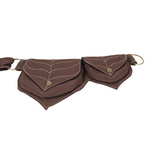 Cotton two Leaf Pocket Waist Belt-Brown - color: Brown