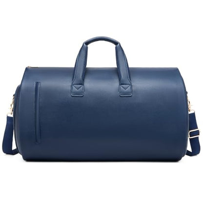 Leather Garment Bag，Convertible Garment Duffel Bag for Travel Mens Suit Bag 2 in 1 Waterproof Foldable Carry on Garment bag with Shoulder Strap Weekender Bag with Shoe Pouch - color: A-Blue