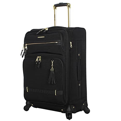 Steve Madden Designer Luggage Collection - 3 Piece Softside Expandable Lightweight Spinner Suitcase Set - Travel Set includes 20 Inch Carry on, 24 Inch & 28-Inch Checked Suitcases (Black Grey) - color: Black Grey