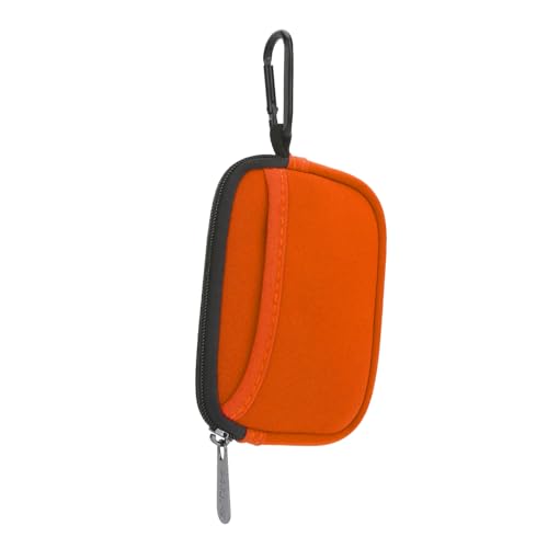 E-Tree Small Soft Neoprene Zipper Pouch with Carabiner Clip,Tech Bag Orange - color: Orange