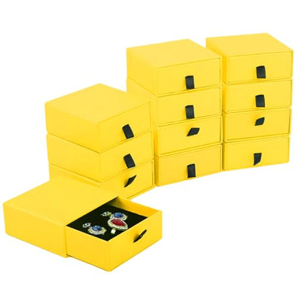 Nsmykhg Jewelry Gift Box Velvet-Lined,12 Pack Compact Drawer Style for Earrings & Rings, Necklace & Bracelet Organizer, 3.93x3.93x1.65 Inches, Stackable Elegant Jewelry Display & Storage Box (Yellow) - color: Yellow
