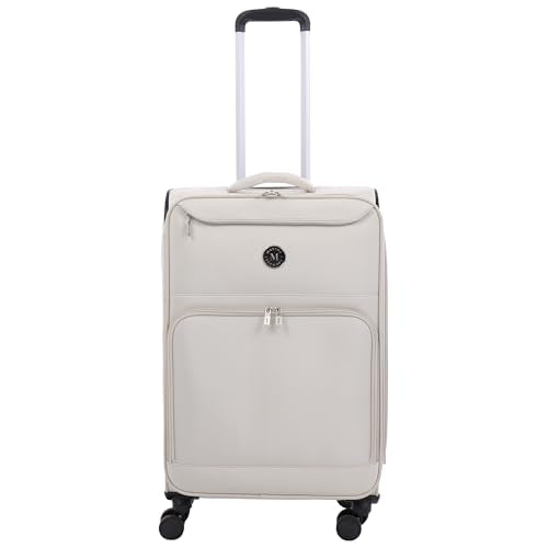 Martha Stewart Softside Checked Luggage | 27" Lightweight Expandable Suitcase | Medium Checked Suitcase with 360° Spinner Wheels & Spacious Interior | Light Gray - color: Light Grey, size: 27"