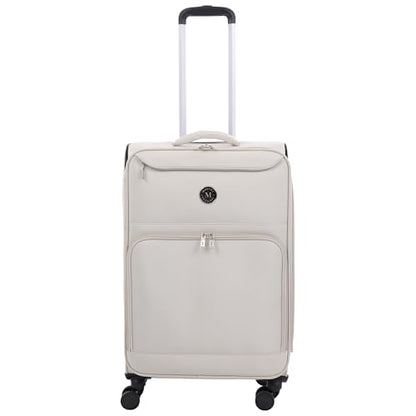 Martha Stewart Softside Checked Luggage | 27" Lightweight Expandable Suitcase | Medium Checked Suitcase with 360° Spinner Wheels & Spacious Interior | Light Gray - color: Light Grey, size: 27"