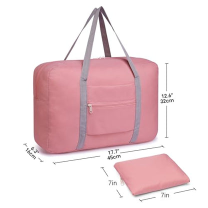 Lightweight Foldable Travel Duffel Bag, Compact Carry-On Luggage for Overnight Trips, Unisex Weekender (Pink) - color: Pink