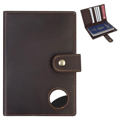 Crazy Horse Leather Slim Passport Holder with RFID &Tracker Slot - color: Dark Brown