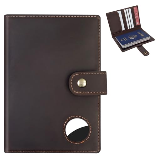 Crazy Horse Leather Slim Passport Holder with RFID &Tracker Slot - color: Dark Brown