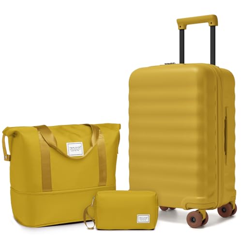 Carry On Luggage Set 3 Piece, Carry-on Suitcase With Wheels - color: DT-Lemon Curry