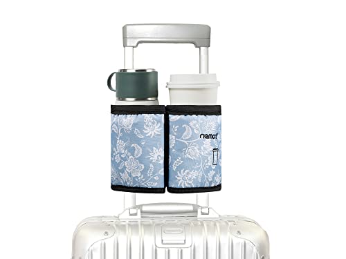 riemot Luggage Travel Cup Holder Free Hand Drink Carrier Blue Floral - color: Hook & Loop: Blue Floral