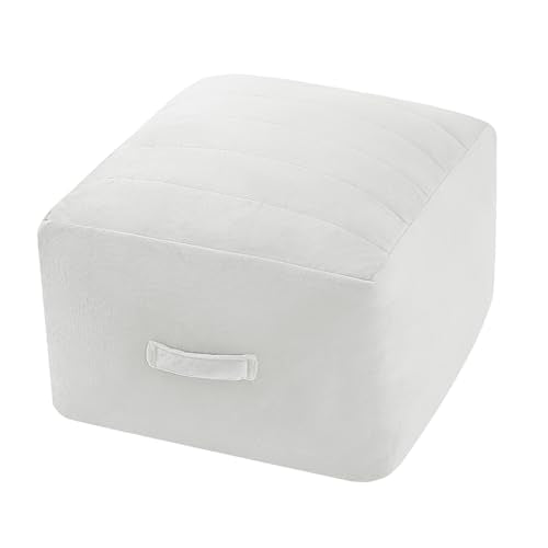 MeMoreCool Square Pouf Ottoman Foot Rest 20x20x15 Inches, Off-White - color: Striped Off-white