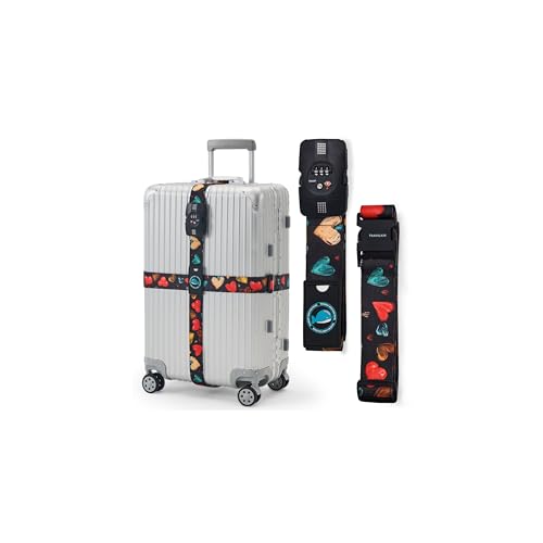 Travelkin Luggage Straps TSA Approved, Suitcase Straps with TSA Lock - color: Colorful Hearts