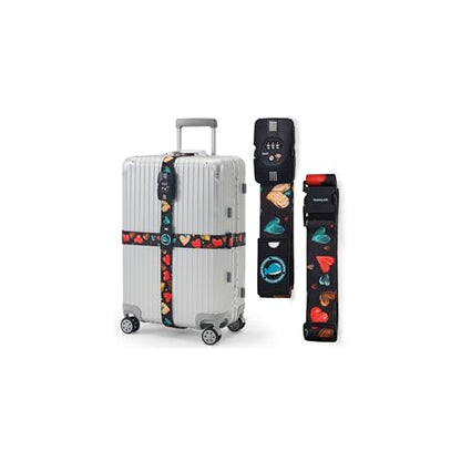 Travelkin Luggage Straps TSA Approved, Suitcase Straps with TSA Lock - color: Colorful Hearts