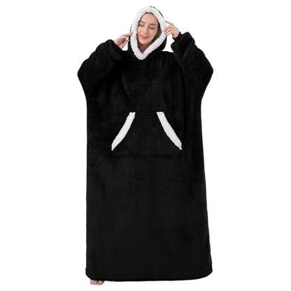 Sioloc Wearable Blanket Hoodie for Women/Kids/Men, Oversized & Cozy Sherpa Lined Hoodie Sweatshirt Blanket(Black,Oversized) - color: Black, size: Oversized