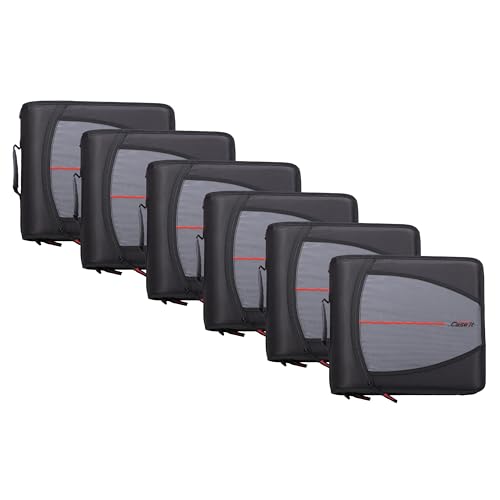 Case-it School Zipper Binder | 3-Inch O-Rings | 600-Sheet | D-146 Jet Black - color: A Jet Black, size: 6 Pack
