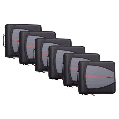 Case-it School Zipper Binder | 3-Inch O-Rings | 600-Sheet | D-146 Jet Black - color: A Jet Black, size: 6 Pack