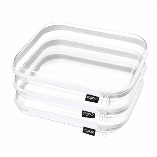YQBRAO 투명 하드 쉘 지퍼 케이스, 대형 여행 정리함 3개, 화이트 - color: 화이트., size: 3 Pack(L)