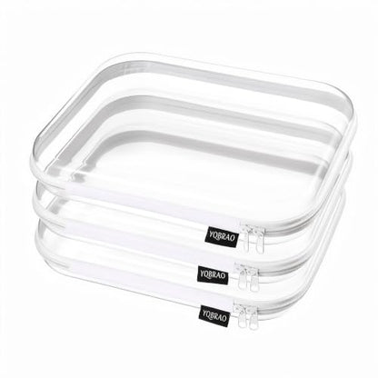 YQBRAO 투명 하드 쉘 지퍼 케이스, 대형 여행 정리함 3개, 화이트 - color: 화이트., size: 3 Pack(L)