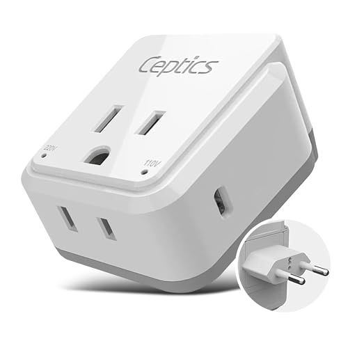 Ceptics European Plug Adapter, Safe USB-C 30W PD & QC 3.0-2 USA Socket - Compact & Powerful - Use in Greece, Italy, Switzerland, Turkey, Portugal - Includes Type C Swadapt Attachment - style: Type C - 30W USB-C