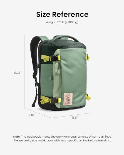 tomtoc Travel Backpack 28L,TSA Personal Item Bag Flight Approved,PFAS Free - color: Moss Green-ripstop, size: 28L
