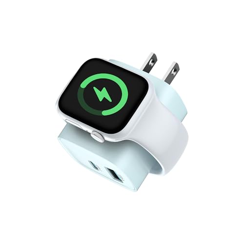 Charging Blocks for Apple Watch, 3-in-1 PD 20W USB C Charger Block with Built-in Wireless Watch Charging, Dual Ports Wall Charger Compatible with iPhone,iWatch,Blue - color: Blue