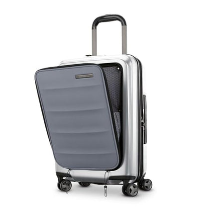 Samsonite Octiv Lightweight Hardshell 21-Inch Pro Carry-On Luggage - Durable & Impact Resistant, 360° Aero Trac Spinner Wheels, Adjustable Handle, Expandable Suitcase, TSA Approved Lock - Silver - color: Aluminum Silver, size: Front Pocket Carry-On 21 inc