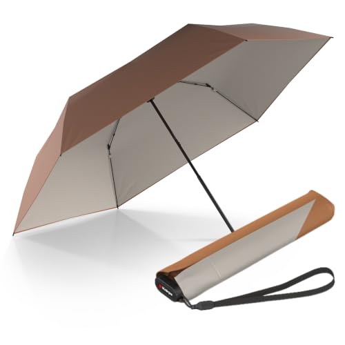 Knirps US.050 Ultra Light Pocket Size Manual Rain Umbrella with Carrying Case - color: Fox with Ivory Heat Shield