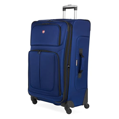 SWISSGEAR Sion Softside Expandable Spinner Luggage Durable Lightweight Travel Suitcase, Blue, Checked-Large - color: Blue, size: Checked-Large 29-Inch