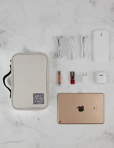 GOX Tech Pouch Accessories Case Organizer for Travel Small Electronics Bag - color: BEIGE-Large