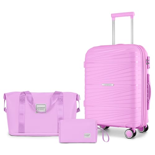 LARVENDER Carry On Luggage 22x14x9 Airline Approved, Suitcases with Wheels - color: Neon Pink, size: 3 Piece Set (20/DB/TB)