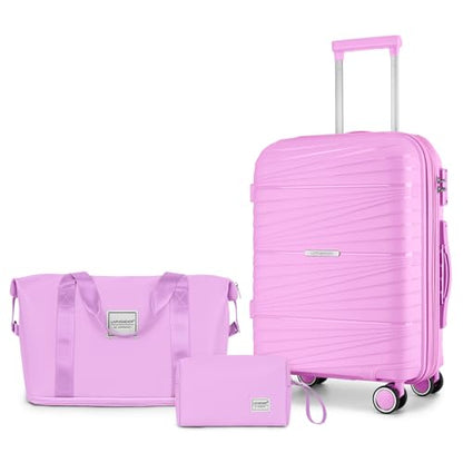LARVENDER Carry On Luggage 22x14x9 Airline Approved, Suitcases with Wheels - color: Neon Pink, size: 3 Piece Set (20/DB/TB)