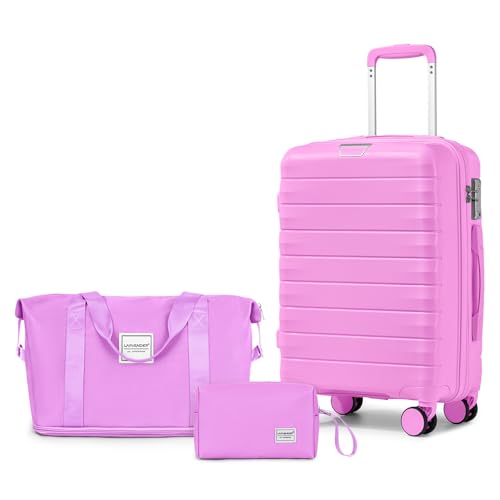 LARVENDER Carry On Luggage 22x14x9 Airline Approved, Suitcases with Wheels - color: Neon Pink-20inch