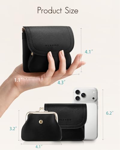 VLANDO 2-in-1 Small Travel Jewelry Case,Detachable Coin Purse with Clasp - color: Black