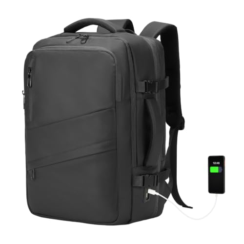 Travel Backpack,Expandable Carry on Daypack Personal Item Bag - color: Black