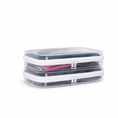 Maple & Lark Bliss Bins - Hard Sided Clear Zipper Case for Storage - Professional-Grade Plastic Clear Zipper Pencil Case, Toiletry Pouch, Travel Organizer, Cosmetic Bag, Toy Storage Bins (2 Pack, L)