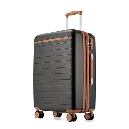 Kono Checked Suitcase 24in Expandable ABS+PC Side Handle luggage Grey/Brown | Business Travel Suitcase for 5-7 Days Side Handles & Kick Plates, Double Spinner Silent Wheels - color: Grey, size: Checked-Medium 24-Inch