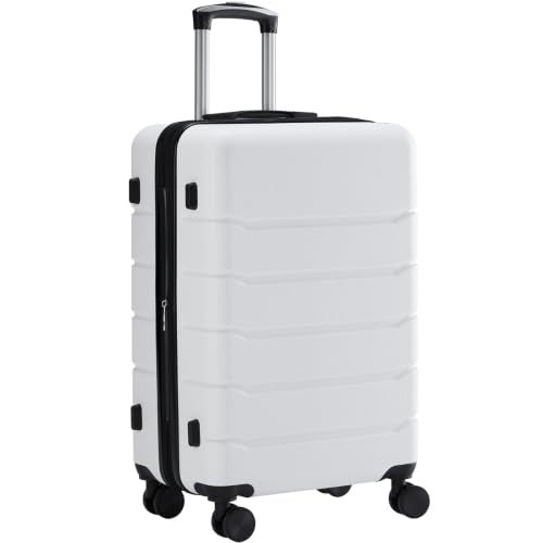 Sweetcrispy 28 Inch Checked Luggage, Suitcase with Spinner Wheels - color: White, size: 28 Inch