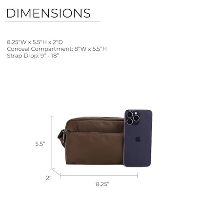 Jessie & James Crossbody Nylon Waist Pack with Adjustable Buckle Strap Fashion Multi Pocket Belt Bag| Brown - color: Brown