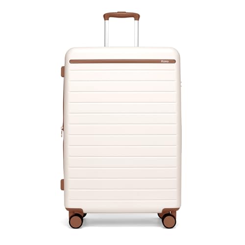 Kono Large Suitcase 28in Expandable ABS+PC 8pcs Silent Wheels Cream/White - color: Cream White, size: Checked-Large 28-Inch