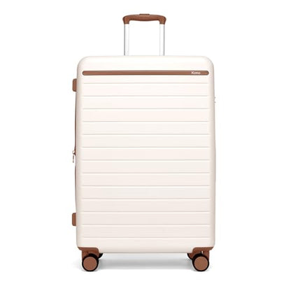 Kono Large Suitcase 28in Expandable ABS+PC 8pcs Silent Wheels Cream/White - color: Cream White, size: Checked-Large 28-Inch