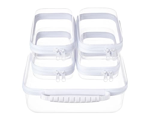 Travel Essentials for Toiletries,Clear Hard Shell Zipper Case (Handle L+4S) - size: Handle L+4S