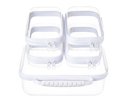 Travel Essentials for Toiletries,Clear Hard Shell Zipper Case (Handle L+4S) - size: Handle L+4S