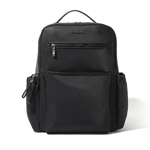 Baggallini Tribeca 확장 가능한 여행용 노트북 백팩, 방수 나일론 작업 가방, 정리함, 패딩 슬리브 및 RFID 기술 포함, 블랙 트윌, 원사이즈 - color: 블랙 트윌