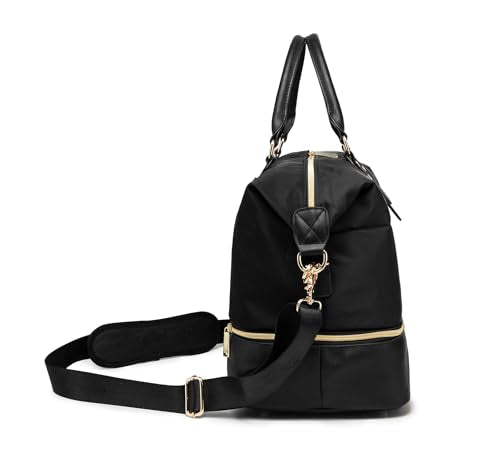 Kinmac Travel Duffel - Overnight Weekender & Sports Gym Bag, Carry-on Tote (Black) - color: Black Grid