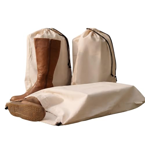 Cotton Shoe Travel Bags with Drawstring, Pack of 3, 23"x19" inch - size: Large (23"×19")