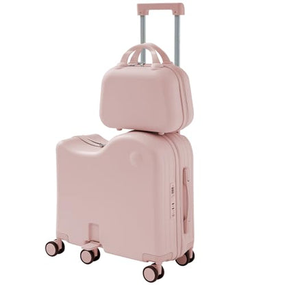TABU Ride On Luggage Set with Bag, Carry On Suitcase for Kids, Pink - color: Pink