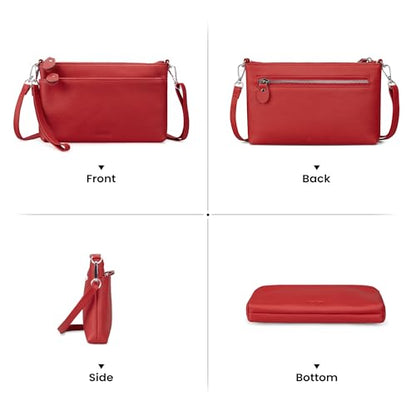 befen Genuine Leather Wristlet Clutch Wallet Purses with RFID Blocking - color: Fire-engine Red