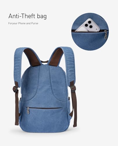 Muzee Canvas Backpack for Men and Women with 15.6 inch Laptop Compartment - color: Denim Blue