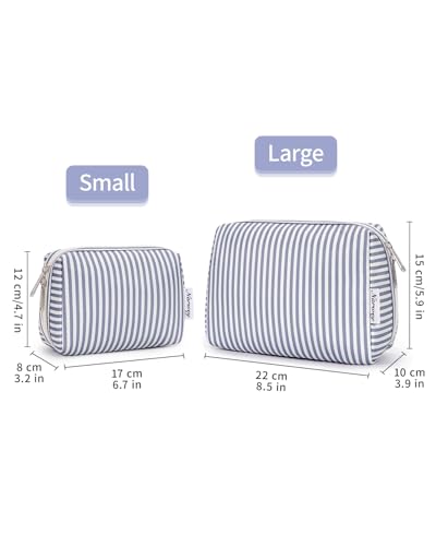 Narwey Small Makeup Bag for Purse, Travel Mini Cosmetic Bag for Women Girls - color: A-Greyish Blue Stripe, style: Small